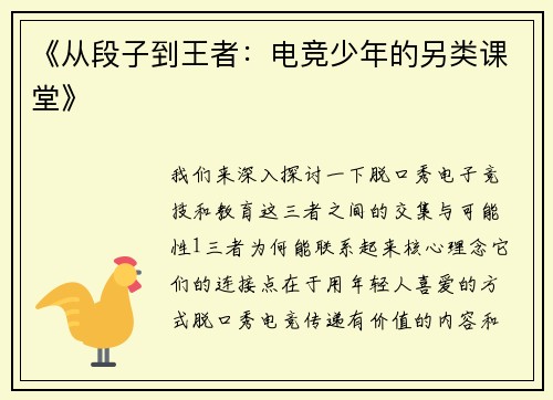《从段子到王者：电竞少年的另类课堂》