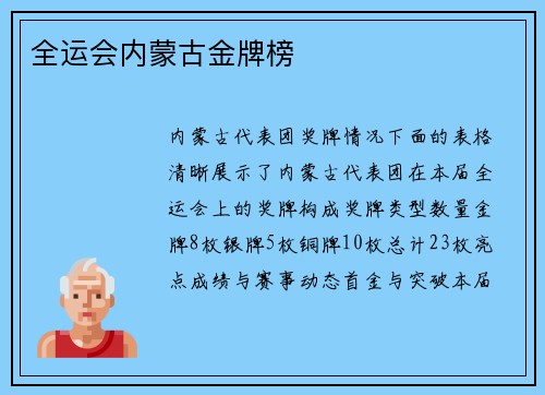 全运会内蒙古金牌榜